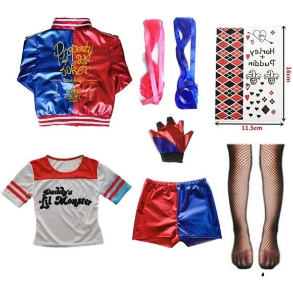 Girls Cosplay Costume Kids Halloween Costume Outfit Set with Tshirt Jacket Short - Picture 2 of 7